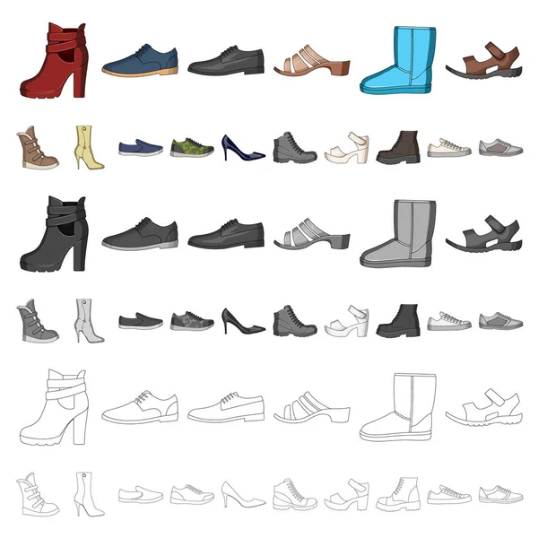 Verschiedene Schuhe Cartoon-Icons in Set-Kollektion für Design. Schuhe für Männer und Frauen Vektor Symbol Stock Web Illustration. — Stockvektor