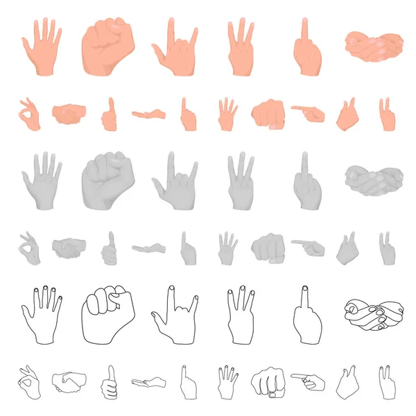 Hand gebaar cartoon pictogrammen in set collectie voor design. Palm en vinger symbool voorraad web vectorillustratie. — Stockvector
