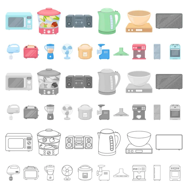 Tipos de electrodomésticos iconos de dibujos animados en la colección de conjuntos para el diseño. equipo de cocina vector símbolo stock web ilustración . — Vector de stock