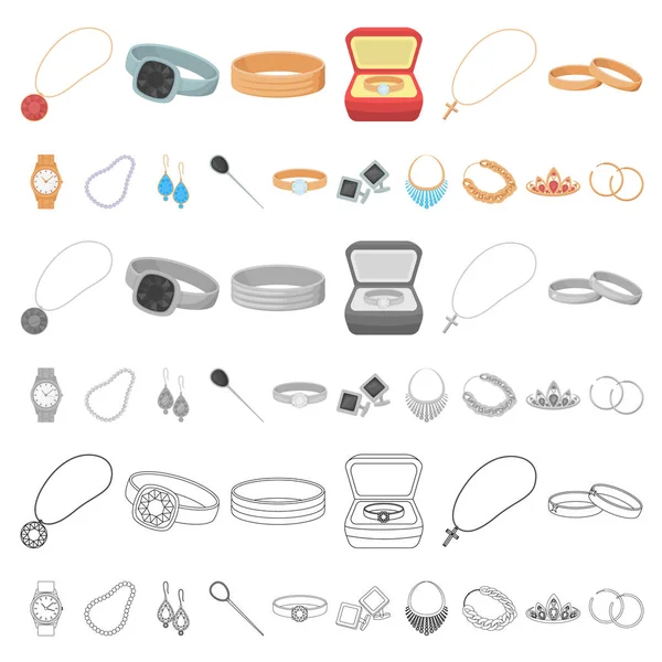 Cartoon pictogrammen in set collectie voor design sieraden en accessoires. Decoratie vectorillustratie symbool voorraad web. — Stockvector