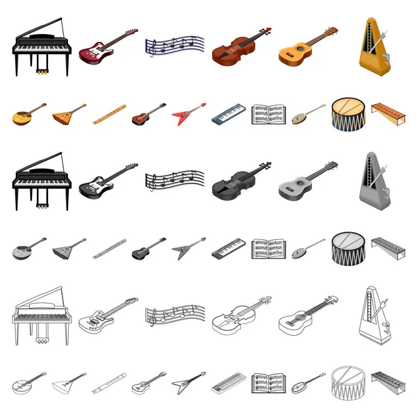 Musikinstrument Cartoon-Ikonen in Set-Kollektion für Design. Saiten- und Blasinstrument isometrisches Vektor-Symbol Stock Web Illustration. — Stockvektor