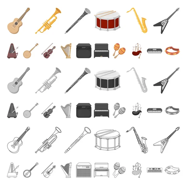 Icônes de bande dessinée d'instrument de musique dans la collection de jeu pour le design. String and Wind instrument vector symbol stock web illustration . — Image vectorielle