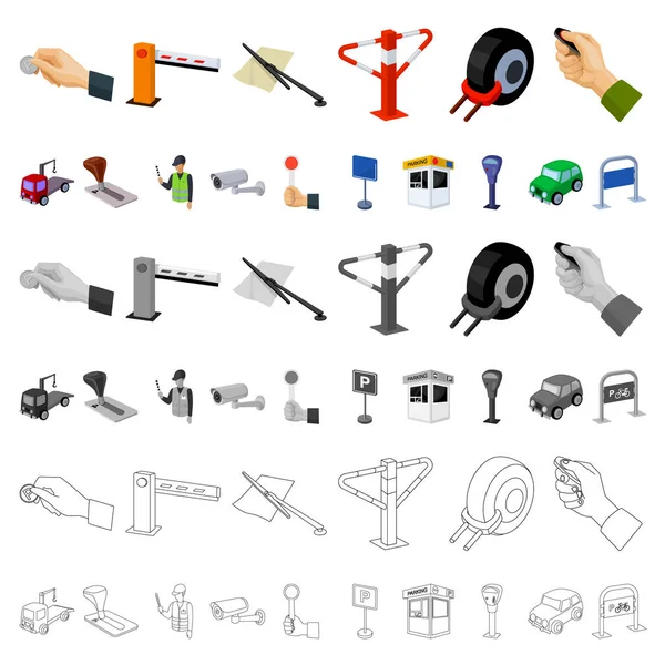 Estacionamento para ícones de desenhos animados de carros em coleção de conjuntos para design. Ilustração web do estoque do símbolo do vetor do equipamento e do serviço . —  Vetores de Stock