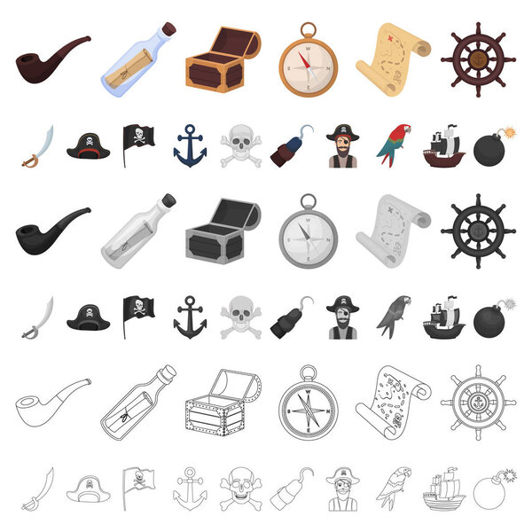 Мультфильм "Пират, морской разбойник" в коллекции дизайнеров. Сокровища, атрибуты векторные символы акции веб-иллюстрация
.