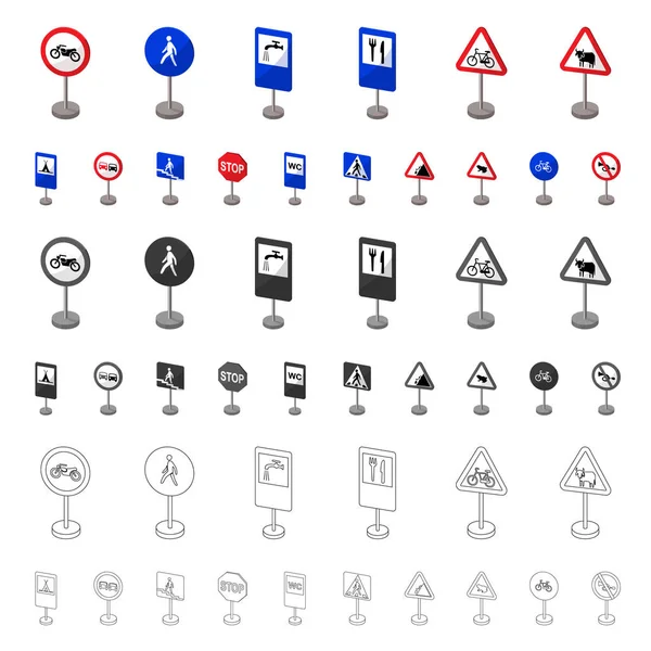 道路標識の種類は、設計のためのセットのコレクションのアイコンを漫画します。警告と禁止標識ベクトル シンボル ストック web イラスト. — ストックベクタ