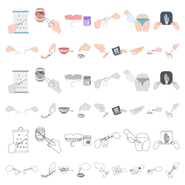 Manipulación por manos iconos de dibujos animados en la colección de conjuntos para el diseño. Movimiento de la mano en medicina vector símbolo stock web ilustración . — Vector de stock