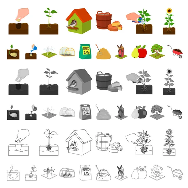 Ikony kreskówka gospodarstwa i rolnictwa w kolekcja zestaw do projektowania. Ogród i rośliny izometryczny wektor symbol akcji web ilustracja. — Wektor stockowy