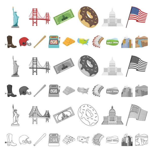 EE.UU. país iconos de dibujos animados en la colección de conjuntos para design.Travel y atracciones vector símbolo stock web ilustración . — Vector de stock