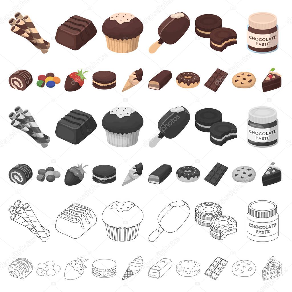 Chocolate Dessert cartoon icons in set collection for design. Chocolate and Sweets vector symbol stock  illustration.