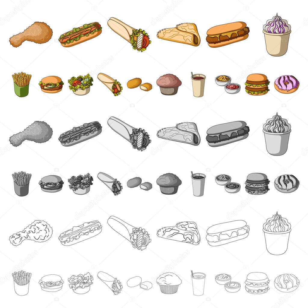 Fast food cartoon icons in set collection for design.Food from semi-finished products vector symbol stock  illustration.