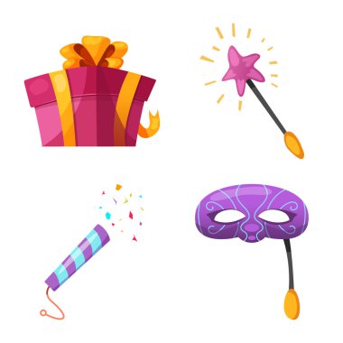 Parti ve Doğum günü simge vektör tasarımı. Parti ve kutlama hisse senedi vektör çizim seti.