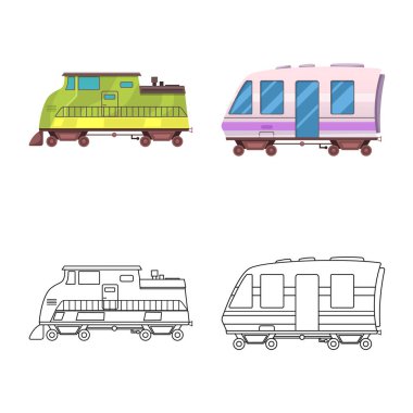 Tren ve İstasyonu simge vektör tasarımı. Tren ve bilet hisse senedi vektör çizim seti.