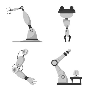 Robot ve fabrika işareti yalıtılmış nesne. Hisse senedi için robot ve uzay vektör simge kümesi.