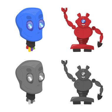Robot ve fabrika simge vektör tasarımı. Web için robot ve uzay hisse senedi simgesi kümesi.