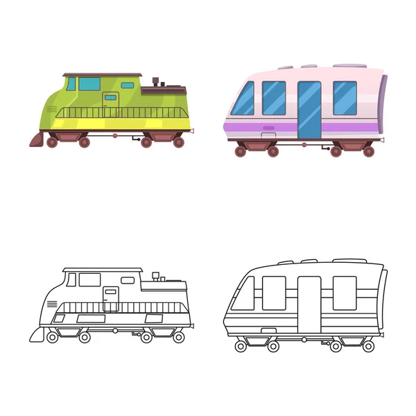 Diseño vectorial del símbolo del tren y la estación. Conjunto de ilustración vectorial de tren y billete . — Vector de stock