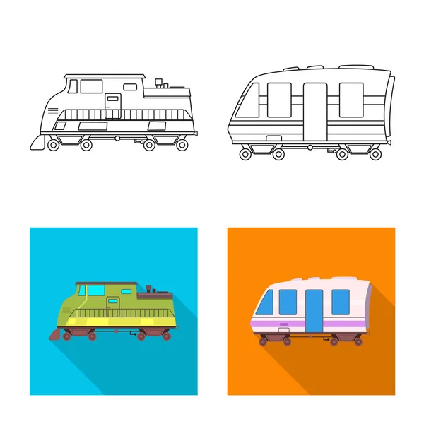 Illustrazione vettoriale del simbolo del treno e della stazione. Raccolta dell'illustrazione dei vettori ferroviari e dei biglietti . — Vettoriale Stock