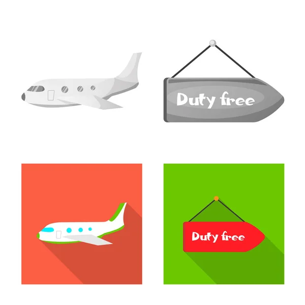 Vectorillustratie van luchthaven en vliegtuig logo. Collectie van de luchthaven en vlak vector pictogram voor voorraad. — Stockvector