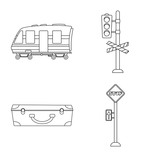 Isolerade objekt och tågstation tecken. Uppsättning av tåg och biljett lager vektorillustration. — Stock vektor