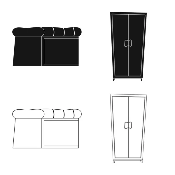 Isoliertes Möbelstück und Wohnungsschild. Set von Möbeln und Home Stock Symbol für das Web. — Stockvektor