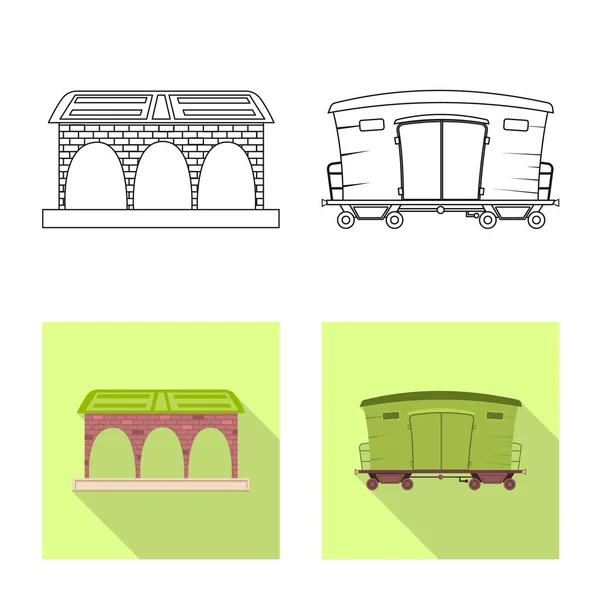 Objeto isolado do sinal do trem e da estação. Conjunto de ícone de vetor de trem e bilhete para estoque . — Vetor de Stock
