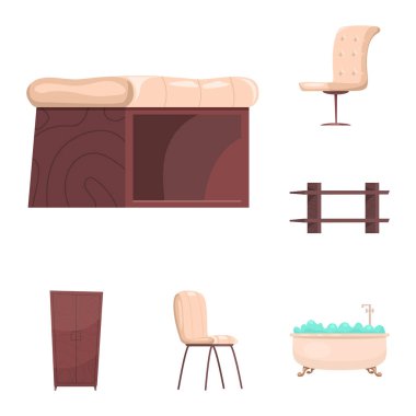 Mobilya ve daire simgesi yalıtılmış nesne. Mobilya ve ev vektör simgesini hissenin koleksiyonu.