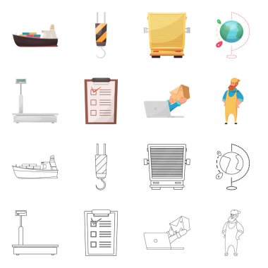 Eşya ve kargo simge vektör tasarımı. Ürünler ve hisse senedi için ambar vektör simge koleksiyonu.