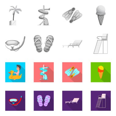 Yalıtılmış nesne havuzu ve yüzme simgesi. Hisse senedi için havuz ve etkinlik vektör simge topluluğu.