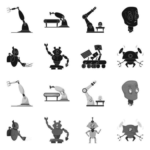 Diseño vectorial de robot y signo de fábrica. Colección de robot y símbolo de stock espacial para web . — Archivo Imágenes Vectoriales