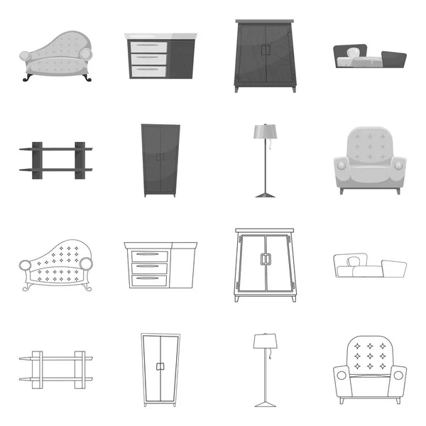 Objeto aislado de muebles y letrero de apartamento. Colección de muebles y el icono del vector del hogar para la acción . — Vector de stock