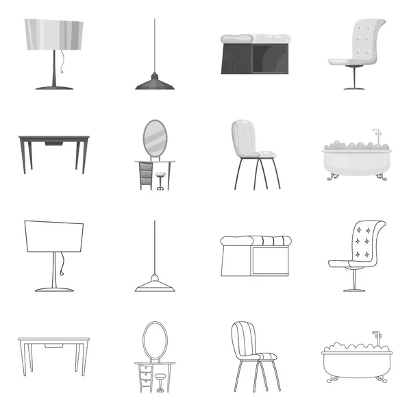 Ilustración vectorial de muebles e icono del apartamento. Conjunto de muebles y el hogar símbolo de stock para la web . — Vector de stock