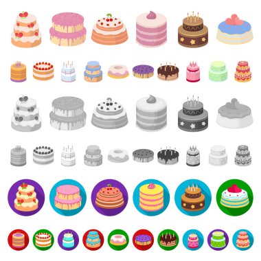 Set koleksiyonu tasarım için pasta ve tatlı karikatür simgeler. Tatil kek vektör simge stok web çizim.