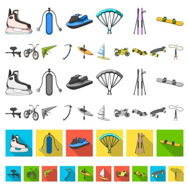 Aşırı spor çizgi film set koleksiyonu tasarım için simgeler. Spor çeşitleri simge stok web illüstrasyon vektör.