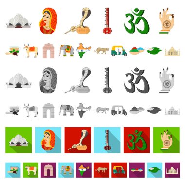 Set koleksiyonu tasarım için ülke Hindistan karikatür simgeler. Hindistan ve dönüm noktası sembol stok web illüstrasyon vektör.