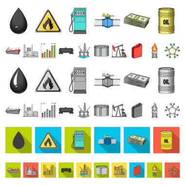 Set koleksiyonu tasarım için petrol sanayi karikatür simgeler. Ekipman ve petrol üretimi sembol stok web illüstrasyon vektör.