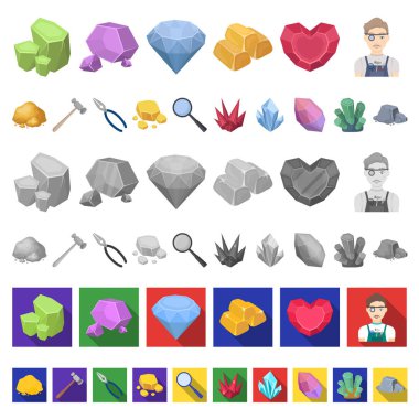 Değerli mineraller set koleksiyonu tasarım için simgeleri karikatür. Kuyumcu ve ekipman sembol stok web illüstrasyon vektör.
