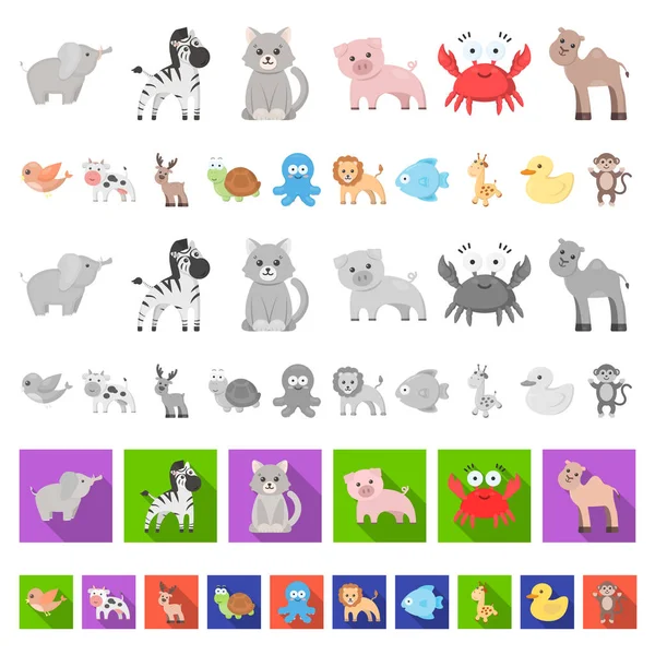 Iconos de animales de dibujos animados poco realistas en la colección de conjuntos para el diseño. Animales de juguete vector símbolo stock web ilustración . — Archivo Imágenes Vectoriales