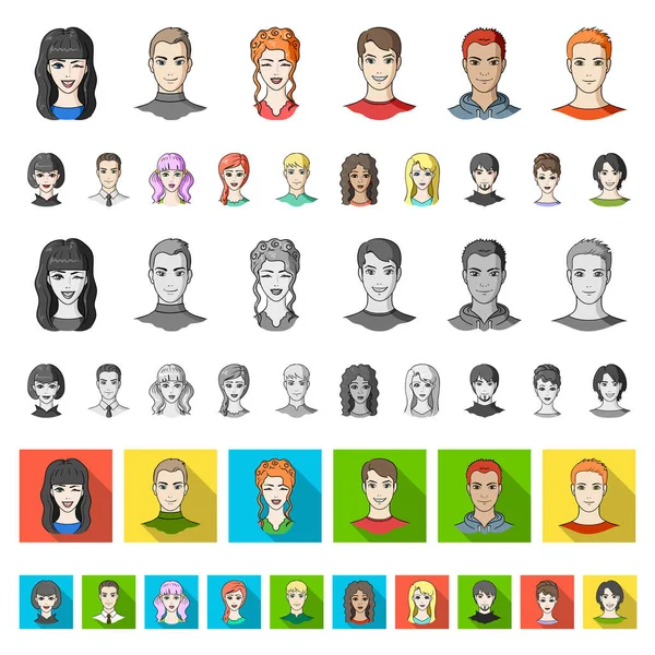 Avatar y la cara iconos de dibujos animados en la colección de conjuntos para el diseño. Una persona s apariencia vector símbolo stock web ilustración . — Vector de stock