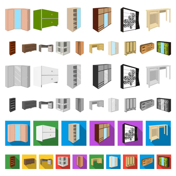 Iconos de dibujos animados de muebles de dormitorio en colección de conjuntos para el diseño. Muebles de madera modernos vector isométrico símbolo stock web ilustración . — Vector de stock