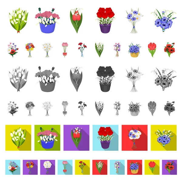 新鮮な花の花束のデザインのセットのコレクションのアイコンを漫画します。様々 な花束ベクトル シンボル ストック web イラスト. — ストックベクタ