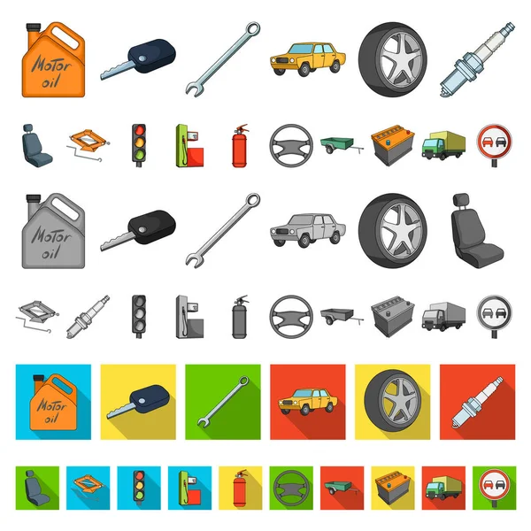 Araba, araç karikatür simgeleri toplama tasarımı için ayarlayın. Araba ve ekipman sembol stok web illüstrasyon vektör. — Stok Vektör