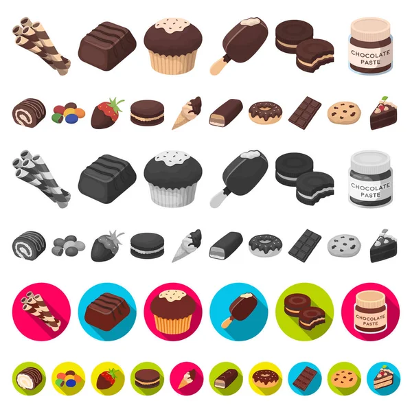 Ícones de desenhos animados de sobremesa de chocolate na coleção de conjuntos para design. Chocolate e doces símbolo vetorial ilustração web stock . — Vetor de Stock