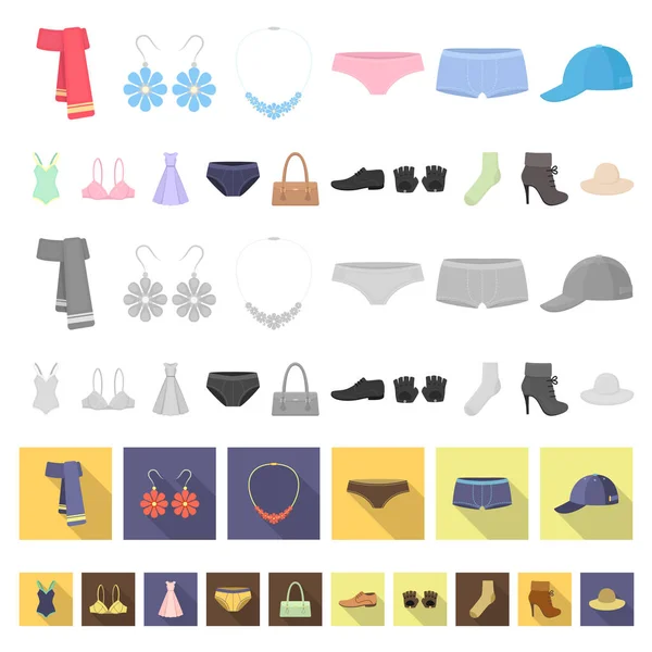 Kleding en accessoires cartoon pictogrammen in set collectie voor design. Schoenen en decoratie vector symbool voorraad web illustratie. — Stockvector