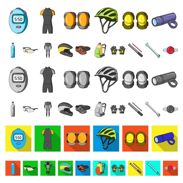 Abito bicicletta icone dei cartoni animati in collezione set per il design. Bicicletta e strumento vettoriale simbolo stock web illustrazione . — Vettoriale Stock