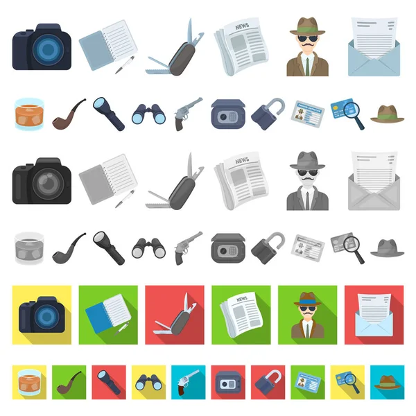 Detective y Atributos iconos de dibujos animados en la colección de conjuntos para design.Detective Agencia vector símbolo stock ilustración web . — Vector de stock