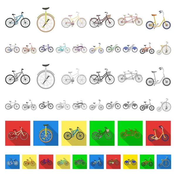 Olika cyklar tecknad ikoner i set samling för design. Vilken typ av transport vektor symbol lager web illustration. — Stock vektor