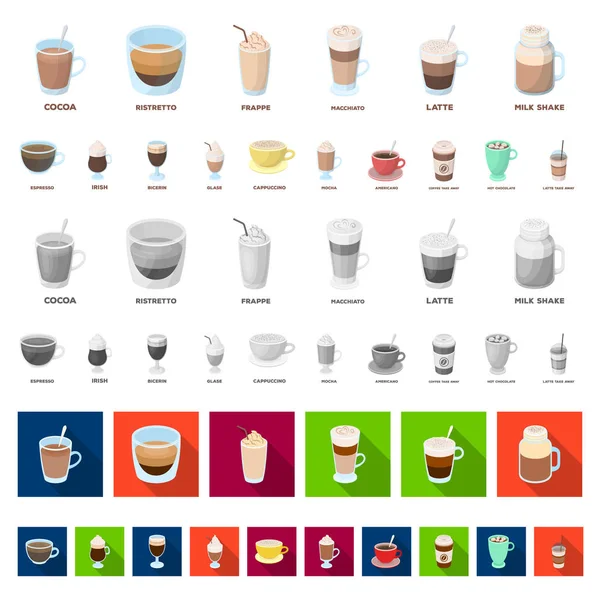 Différents types d'icônes de dessin animé café dans la collection de jeu pour la conception. Café boisson vectoriel symbole stock illustration web . — Image vectorielle