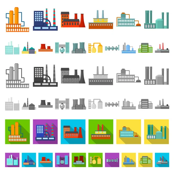 공장 및 시설 디자인에 대 한 설정 컬렉션 아이콘 만화. 공장 및 장비 벡터 기호 재고 웹 일러스트 레이 션. — 스톡 벡터