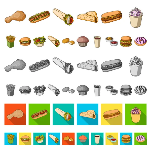 Ícones de desenhos animados de fast food na coleção de conjuntos para design.Food de produtos semi-acabados símbolo vetorial ilustração web . —  Vetores de Stock