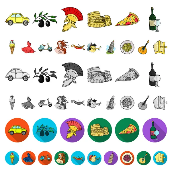 País Italia iconos de dibujos animados en la colección de conjuntos para el diseño. Italia e hito vector símbolo stock web ilustración . — Vector de stock