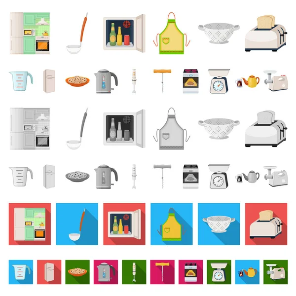 Attrezzatura Cucina Icone Dei Cartoni Animati Nella Collezione Set Design — Vettoriale Stock
